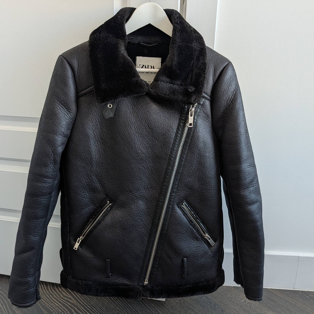 Black Leather Jacket with Fur Collar